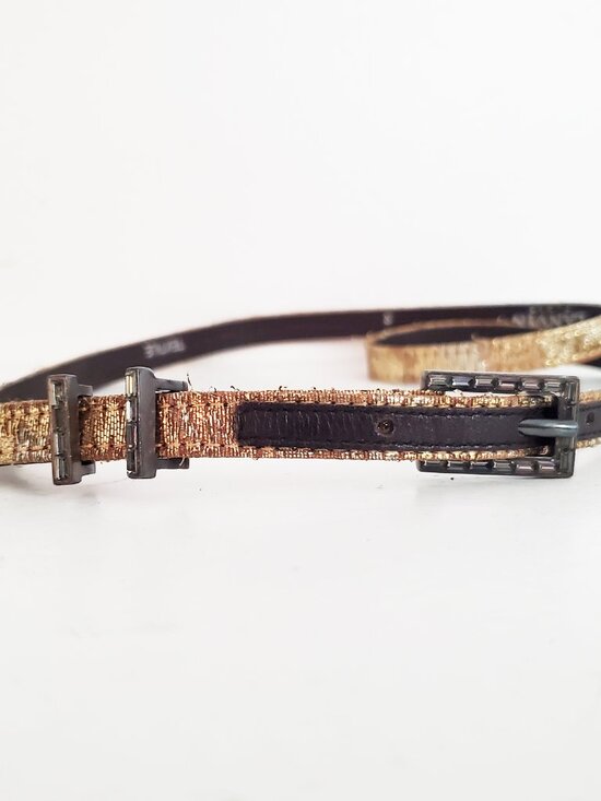 Lanvin Vintage Gold Lame Black Crystal Buckle Skinny Belt Small main image 13